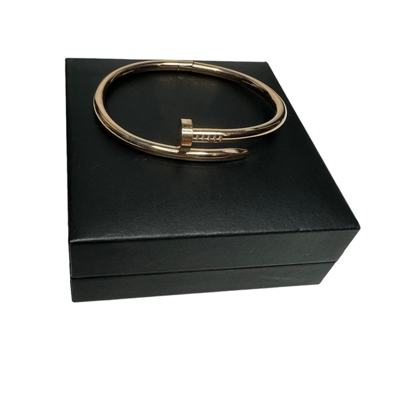 NEW Fashion Rose Gold Color Nail Titanium Steel Plated Bangle Bracelet - Picture 3 of 10